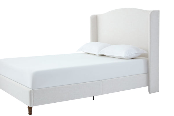 English Elm Hannah Tall 54" Upholstered Wingback Queen Bed with Textured Ivory Chenille, Walnut Feet, No Box Spring Needed B083P227902