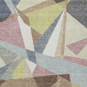 HomeRoots 5' Washable Indoor Outdoor Area Rug in Khaki Beige & Mauve Geometric Design – Durable & Stylish! 611953