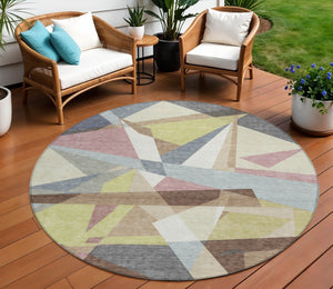 HomeRoots 8' Modern Geometric Washable Area Rug in Khaki, Beige & Mauve - Perfect for Indoor & Outdoor Spaces! 611954