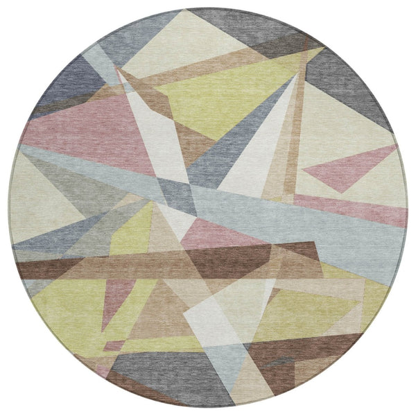 HomeRoots 8' Modern Geometric Washable Area Rug in Khaki, Beige & Mauve - Perfect for Indoor & Outdoor Spaces! 611954