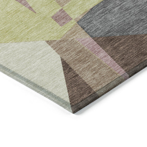 HomeRoots 8' Modern Geometric Washable Area Rug in Khaki, Beige & Mauve - Perfect for Indoor & Outdoor Spaces! 611954