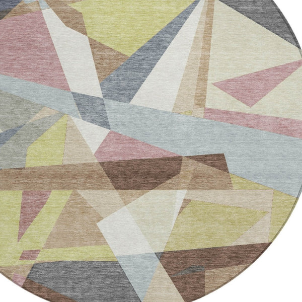 HomeRoots 8' Modern Geometric Washable Area Rug in Khaki, Beige & Mauve - Perfect for Indoor & Outdoor Spaces! 611954