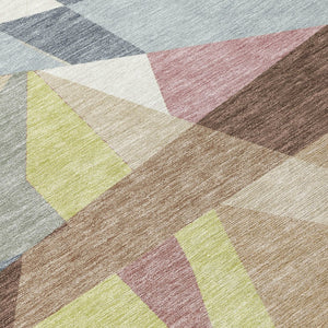 HomeRoots 8' Modern Geometric Washable Area Rug in Khaki, Beige & Mauve - Perfect for Indoor & Outdoor Spaces! 611954