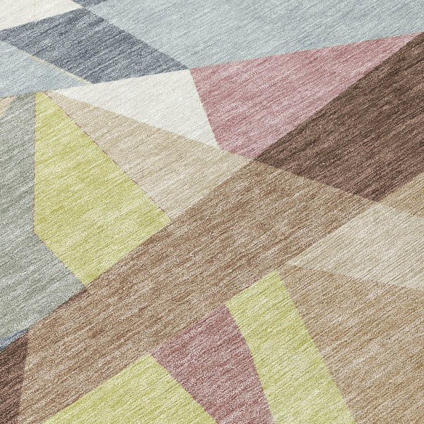 HomeRoots 8' Modern Geometric Washable Area Rug in Khaki, Beige & Mauve - Perfect for Indoor & Outdoor Spaces! 611954