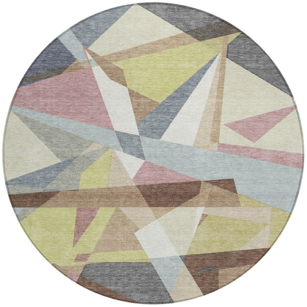 HomeRoots 8' Modern Geometric Washable Area Rug in Khaki, Beige & Mauve - Perfect for Indoor & Outdoor Spaces! 611954