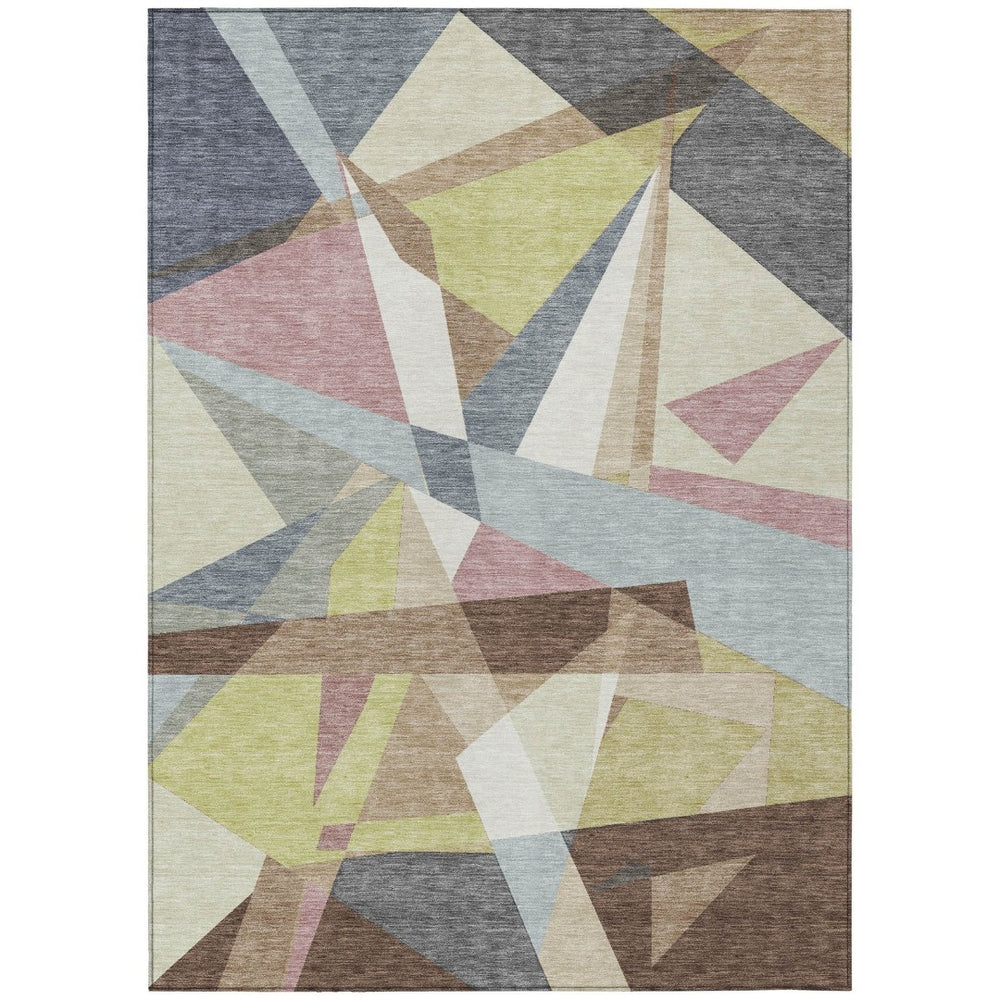 HomeRoots 8' X 10' Khaki Beige & Mauve Geometric Area Rug - Stylish, Washable Indoor/Outdoor Décor for Any Space 611955