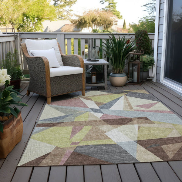 HomeRoots 9' X 12' Khaki Beige & Mauve Geometric Area Rug - Durable, Washable, Stylish for Indoor & Outdoor Use 611956