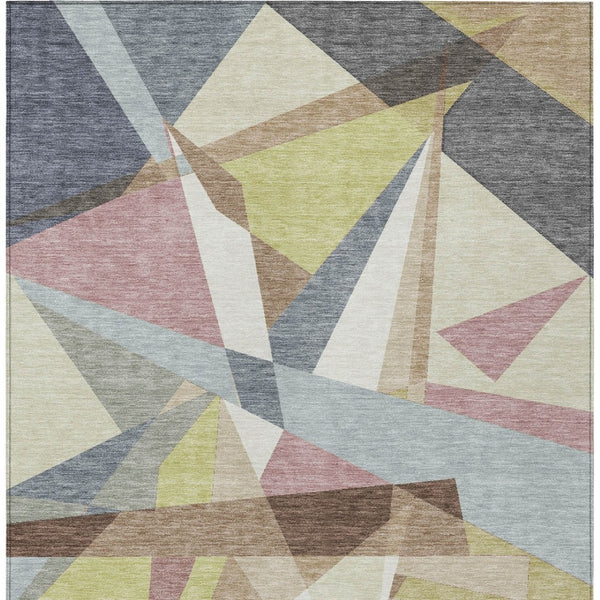 HomeRoots 9' X 12' Khaki Beige & Mauve Geometric Area Rug - Durable, Washable, Stylish for Indoor & Outdoor Use 611956