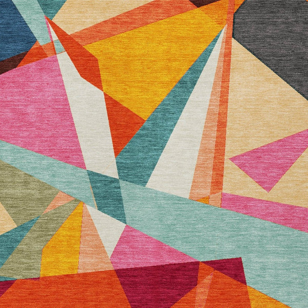 HomeRoots 9' Vibrant Geometric Area Rug in Orange, Blue & Gold - Washable & Durable for Indoor/Outdoor Use! 611962