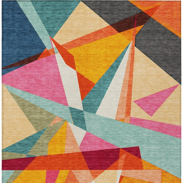 HomeRoots 10' Vibrant Geometric Area Rug – Washable Indoor/Outdoor Design in Orange, Blue & Gold for Versatile Spaces 611963