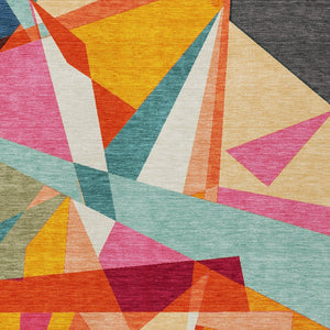 HomeRoots 10' Vibrant Geometric Area Rug – Washable Indoor/Outdoor Design in Orange, Blue & Gold for Versatile Spaces 611963