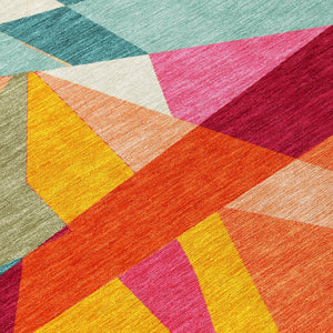 HomeRoots 10' Vibrant Geometric Area Rug – Washable Indoor/Outdoor Design in Orange, Blue & Gold for Versatile Spaces 611963