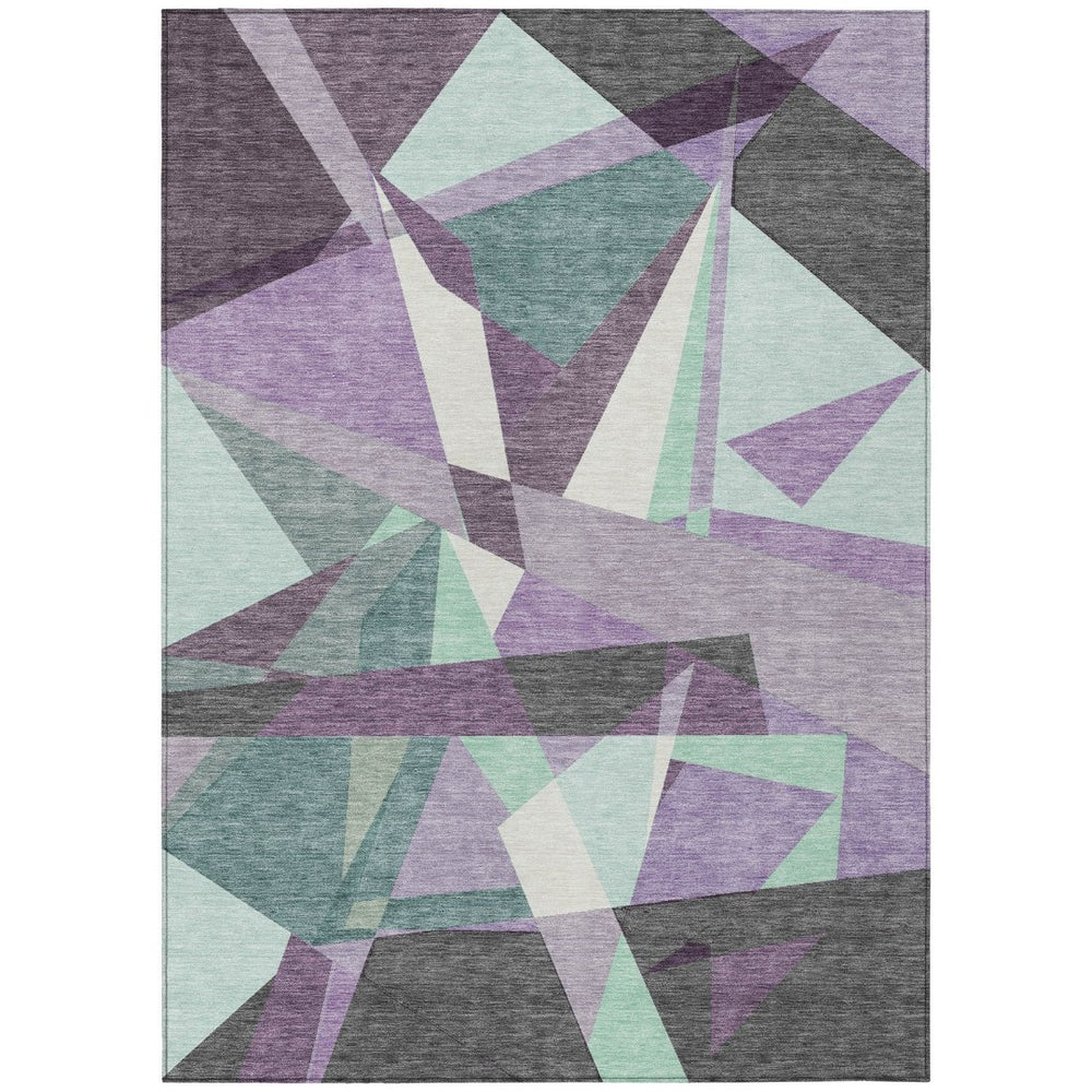 HomeRoots 5' Modern Geometric Area Rug in Purple, Teal, Blue & Gray – Washable, Indoor/Outdoor, Stylish & Durable 611965