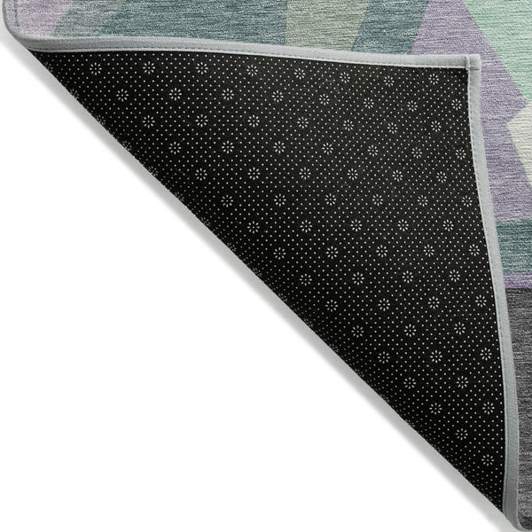 HomeRoots 5' Modern Geometric Area Rug in Purple, Teal, Blue & Gray – Washable, Indoor/Outdoor, Stylish & Durable 611965