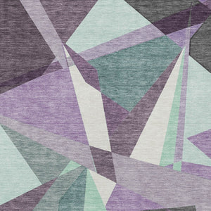 HomeRoots 5' Modern Geometric Area Rug in Purple, Teal, Blue & Gray – Washable, Indoor/Outdoor, Stylish & Durable 611965