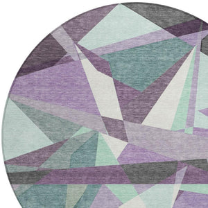 HomeRoots 8' Stylish Purple Teal Blue & Gray Round Geometric Area Rug - Washable for Indoor/Outdoor Use! 611966