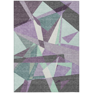 HomeRoots 8' X 10' Geometric Washable Area Rug in Purple, Teal, Blue & Gray – Perfect for Indoor & Outdoor Use! 611967