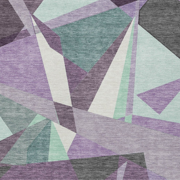HomeRoots 8' X 10' Geometric Washable Area Rug in Purple, Teal, Blue & Gray – Perfect for Indoor & Outdoor Use! 611967