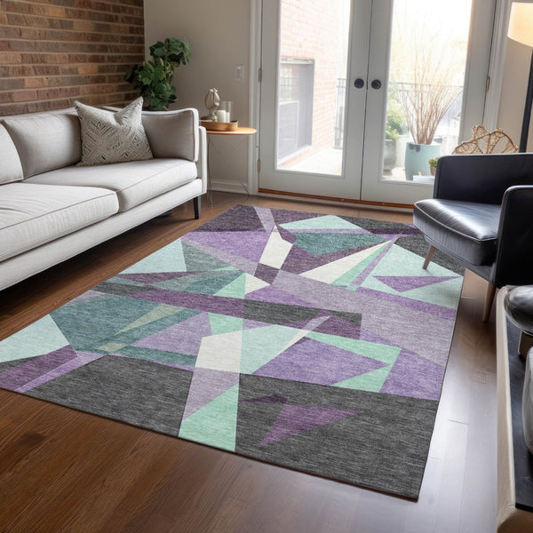 HomeRoots 8' X 10' Geometric Washable Area Rug in Purple, Teal, Blue & Gray – Perfect for Indoor & Outdoor Use! 611967