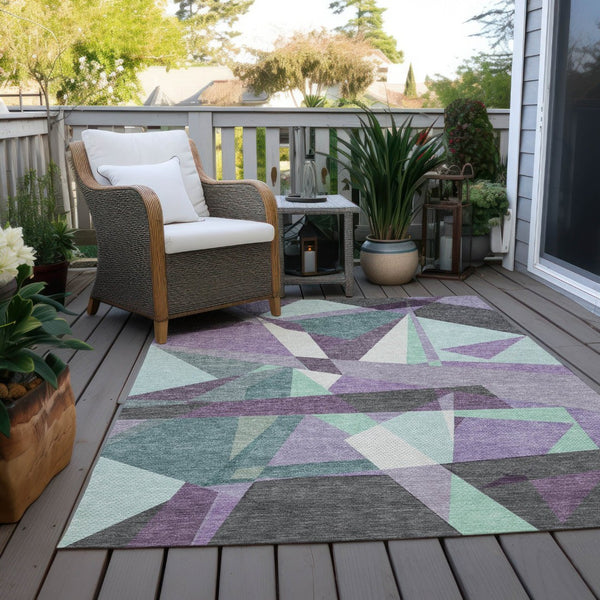 HomeRoots 9' Geometric Washable Area Rug in Bold Purple, Teal, Blue & Gray – Perfect for Indoor/Outdoor Use! 611968