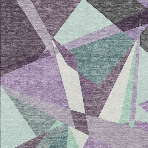 HomeRoots 9' Geometric Washable Area Rug in Bold Purple, Teal, Blue & Gray – Perfect for Indoor/Outdoor Use! 611968