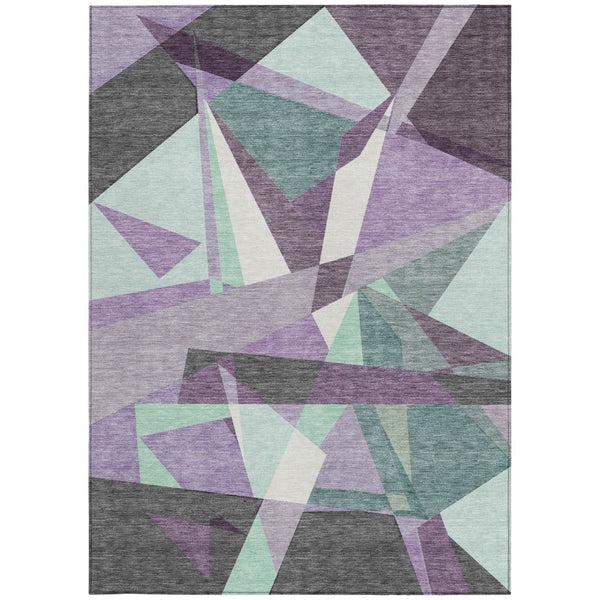 HomeRoots 10' Modern Geometric Washable Area Rug in Purple, Teal, Blue & Gray - Perfect for Indoor & Outdoor Use! 611969