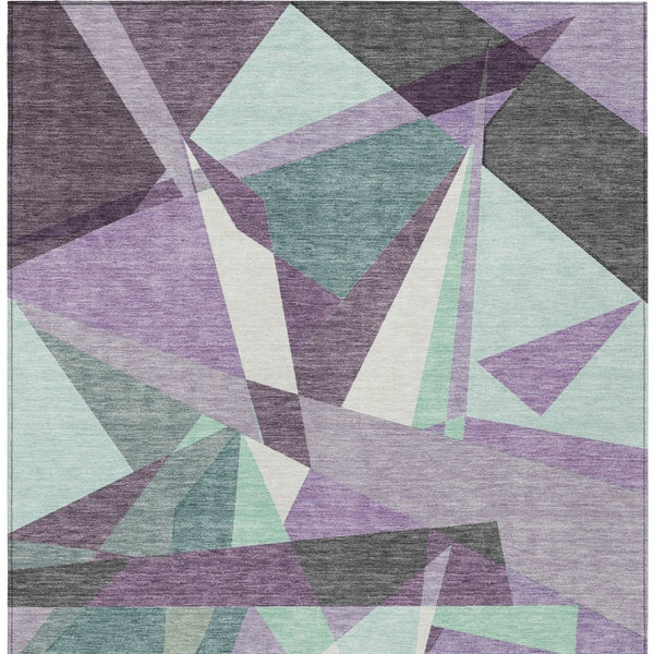 HomeRoots 10' Modern Geometric Washable Area Rug in Purple, Teal, Blue & Gray - Perfect for Indoor & Outdoor Use! 611969