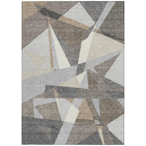 HomeRoots 5' Stylish Taupe Khaki & Gray Geometric Washable Area Rug - Perfect for Indoor & Outdoor Spaces! 611971