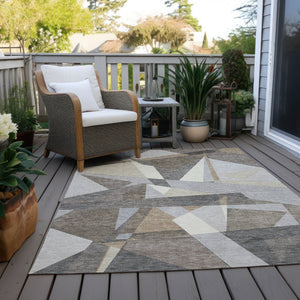 HomeRoots 5' Stylish Taupe Khaki & Gray Geometric Washable Area Rug - Perfect for Indoor & Outdoor Spaces! 611971