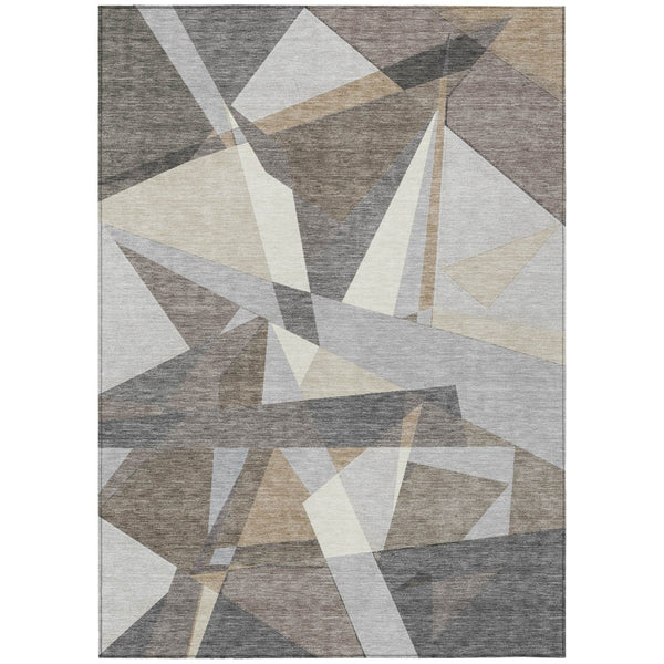 HomeRoots 5' Stylish Taupe Khaki & Gray Geometric Washable Area Rug - Perfect for Indoor & Outdoor Spaces! 611971