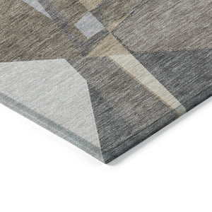 HomeRoots 5' Stylish Taupe Khaki & Gray Geometric Washable Area Rug - Perfect for Indoor & Outdoor Spaces! 611971