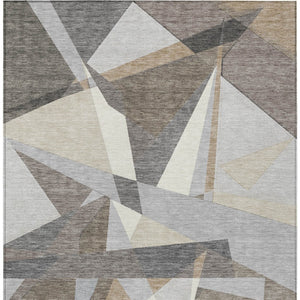 HomeRoots 5' Stylish Taupe Khaki & Gray Geometric Washable Area Rug - Perfect for Indoor & Outdoor Spaces! 611971
