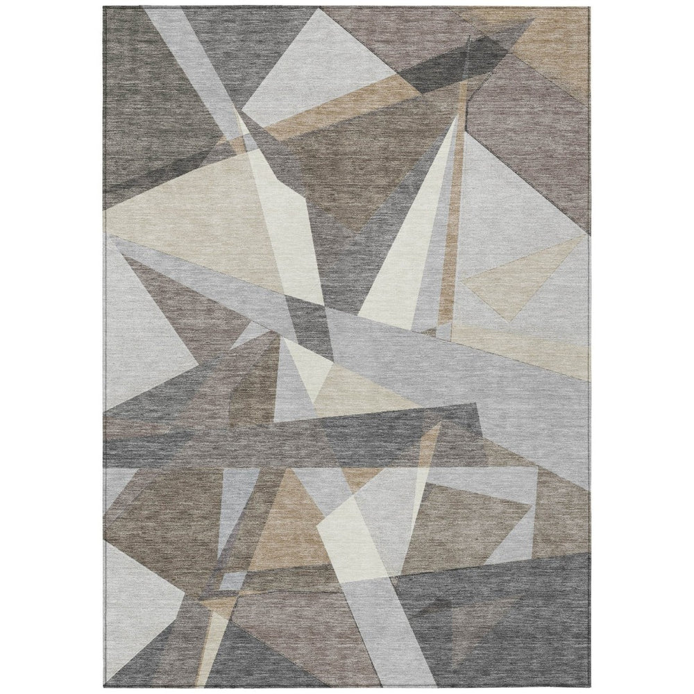 HomeRoots 8' X 10' Geometric Taupe Khaki & Gray Washable Area Rug - Durable, Stylish for Indoor & Outdoor Use 611973