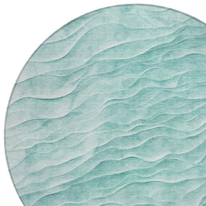 HomeRoots 8' Aqua and Teal Blue Round Abstract Rug – Stylish, Washable Indoor/Outdoor Design for High Traffic Areas 611978