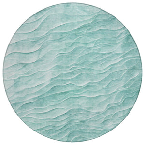 HomeRoots 8' Aqua and Teal Blue Round Abstract Rug – Stylish, Washable Indoor/Outdoor Design for High Traffic Areas 611978