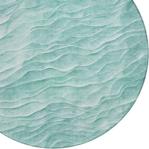 HomeRoots 8' Aqua and Teal Blue Round Abstract Rug – Stylish, Washable Indoor/Outdoor Design for High Traffic Areas 611978