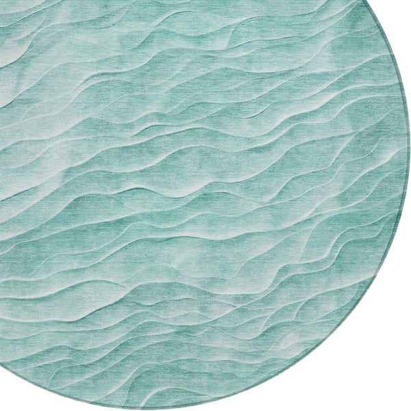 HomeRoots 8' Aqua and Teal Blue Round Abstract Rug – Stylish, Washable Indoor/Outdoor Design for High Traffic Areas 611978