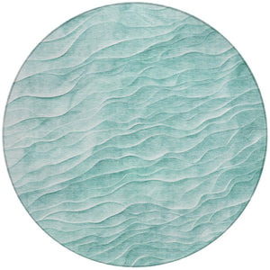 HomeRoots 8' Aqua and Teal Blue Round Abstract Rug – Stylish, Washable Indoor/Outdoor Design for High Traffic Areas 611978