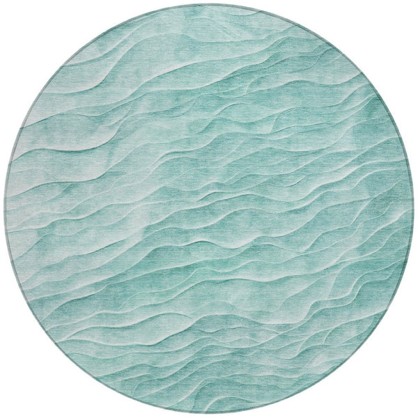 HomeRoots 8' Aqua and Teal Blue Round Abstract Rug – Stylish, Washable Indoor/Outdoor Design for High Traffic Areas 611978