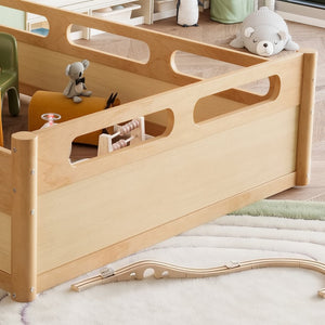English Elm Twin Low Profile Floor Bed with Guardrails Pine Wood Frame Minimalist Bedroom Natural W1580P438793
