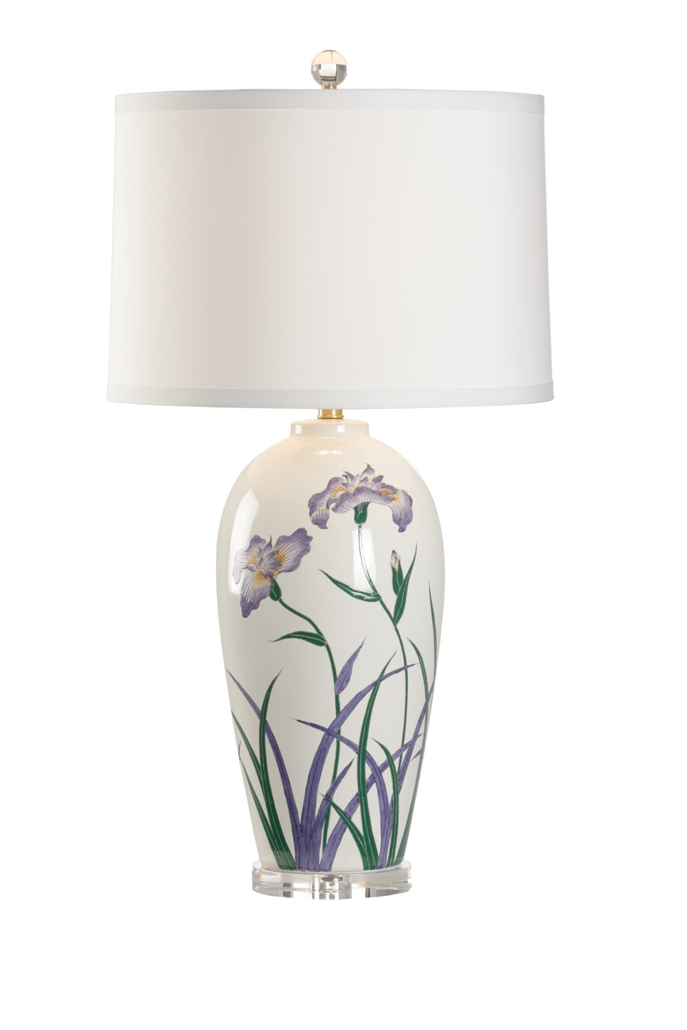 Wildwood Ruth's Hand-Painted Iris Lamp — 33.5" Ceramic Table Lamp With Antique Brass, Acrylic Base, Silk Shade 61198