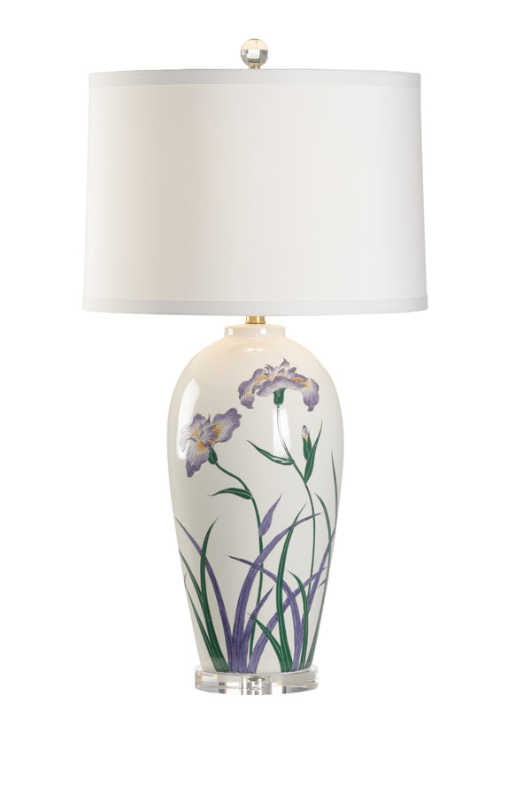 Wildwood Ruth's Hand-Painted Iris Lamp — 33.5" Ceramic Table Lamp With Antique Brass, Acrylic Base, Silk Shade 61198