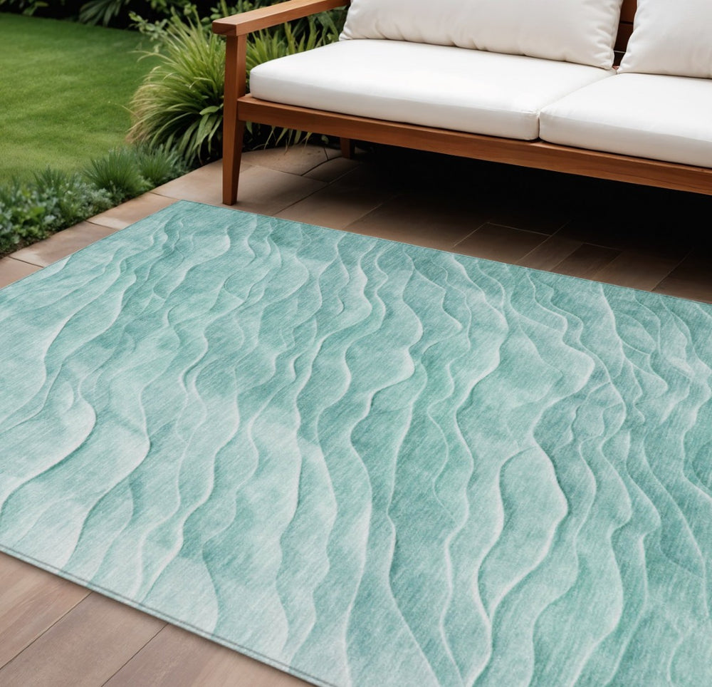 HomeRoots 9' X 12' Aqua & Teal Abstract Area Rug - Durable, Washable for Indoor/Outdoor Use, Soft & Stylish! 611980
