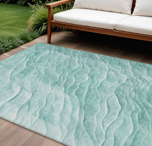 HomeRoots 10' Aqua & Teal Abstract Washable Area Rug - Durable Indoor/Outdoor Design for High-Traffic Spaces 611981