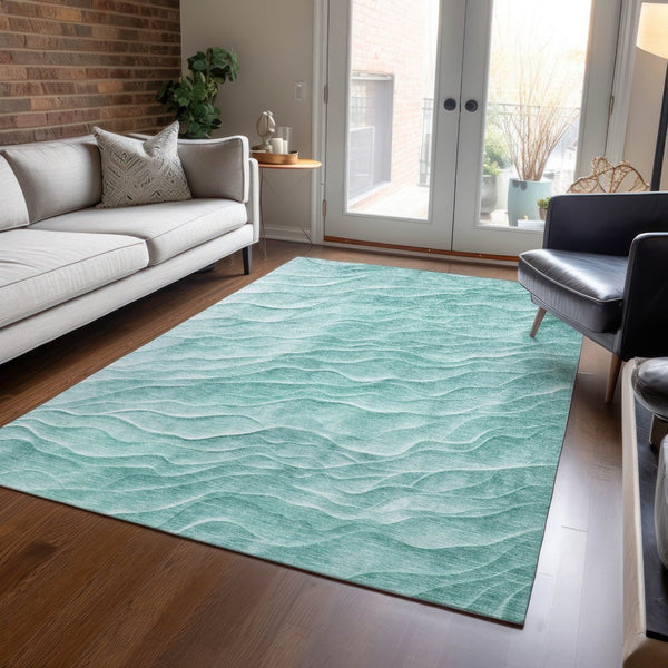 HomeRoots 10' Aqua & Teal Abstract Washable Area Rug - Durable Indoor/Outdoor Design for High-Traffic Spaces 611981