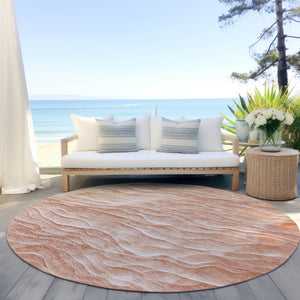 HomeRoots 8' Coral and Peach Round Abstract Area Rug - Washable, Durable, Stylish for Indoor & Outdoor Spaces 611984