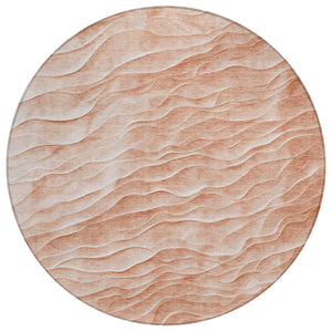 HomeRoots 8' Coral and Peach Round Abstract Area Rug - Washable, Durable, Stylish for Indoor & Outdoor Spaces 611984