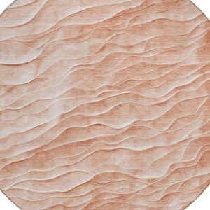 HomeRoots 8' Coral and Peach Round Abstract Area Rug - Washable, Durable, Stylish for Indoor & Outdoor Spaces 611984