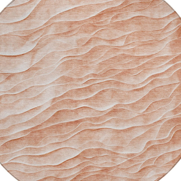 HomeRoots 8' Coral and Peach Round Abstract Area Rug - Washable, Durable, Stylish for Indoor & Outdoor Spaces 611984