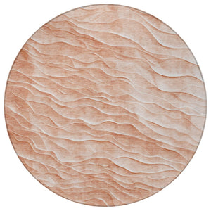 HomeRoots 8' Coral and Peach Round Abstract Area Rug - Washable, Durable, Stylish for Indoor & Outdoor Spaces 611984
